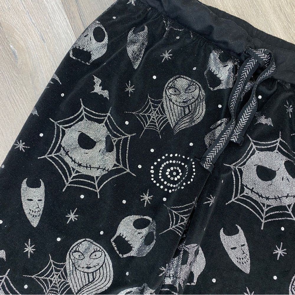 Disney‎ Nightmare Before Christmas Velour Foil Sleep Joggers Black Silver XL - Picture 4 of 8